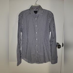 Mens zara dress shirt pin strip navy blue